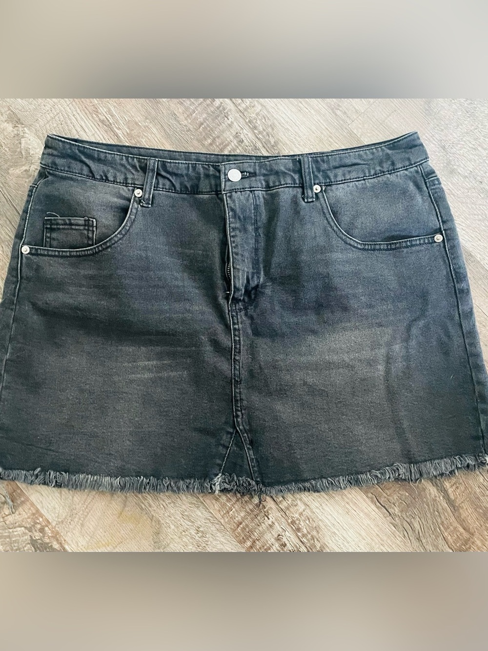 wild fable Black Frayed Hem Denim Mini Skirt